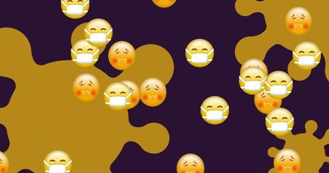Emojis Wearing Face Masks Amid Stylized Virus Cells