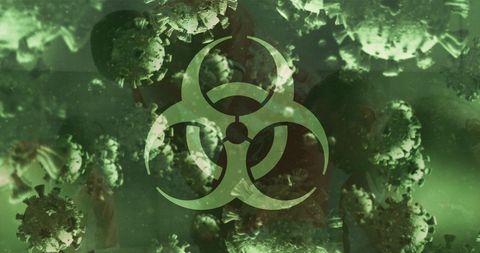 Biohazard Symbol Over Soccer Players Amid Pandemic Concept
