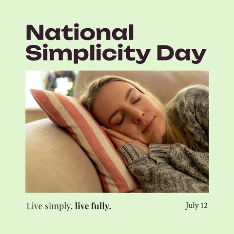 Woman Relaxing on Sofa Promoting National Simplicity Day - Download Free Stock Templates Pikwizard.com
