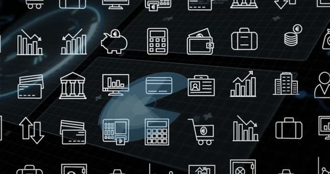Futuristic Data Processing Display with Business Icons - Download Free Stock Images Pikwizard.com