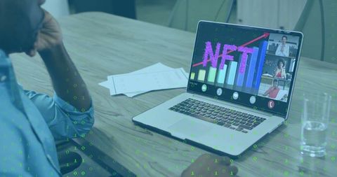 Business Professional Analyzing NFT Trends During Online Meeting