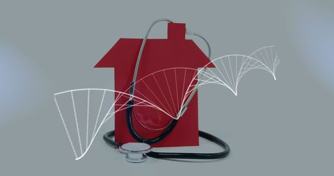 Stethoscope on House with Spinning DNA Strand Concept