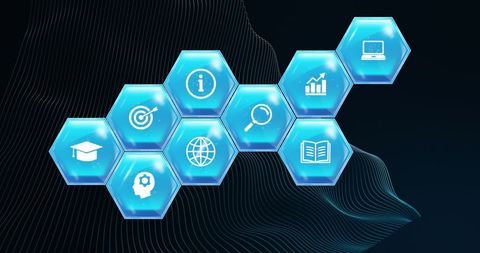 Digital Learning Icons in Hexagonal Interface Design - Download Free Stock Images Pikwizard.com