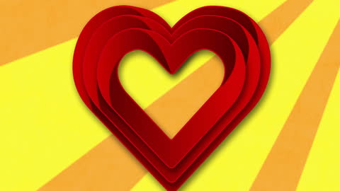 Layered Red Heart on Striped Background with Radiant Colors