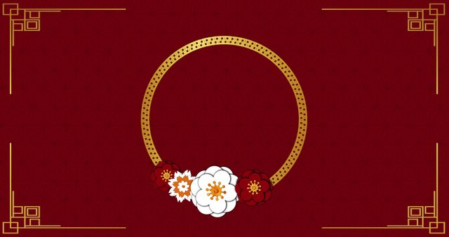 Elegant Chinese New Year Frame with Florals on Red Background - Download Free Stock Images Pikwizard.com