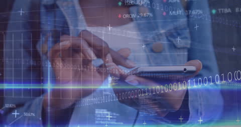 Woman Using Smartphone Overlaid with Data Animation