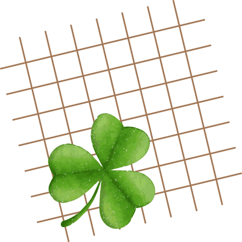 Transparent watercolor-sketch green four-leaf clover on grid
