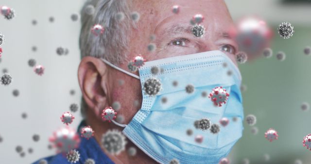 Senior Man Wearing Face Mask With Floating COVID-19 Virus Overlay - Download Free Stock Images Pikwizard.com