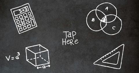 Mathematics icons on black chalkboard background
