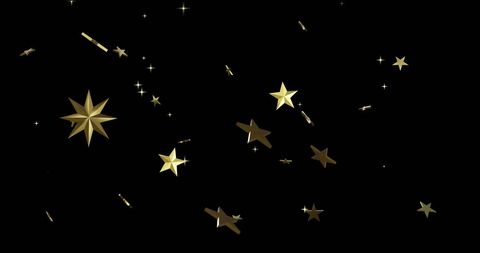 Floating Gold and White Christmas Stars on Black Background