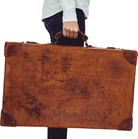 transparent image of person holding vintage leather suitcase - Download Free Stock Videos Pikwizard.com