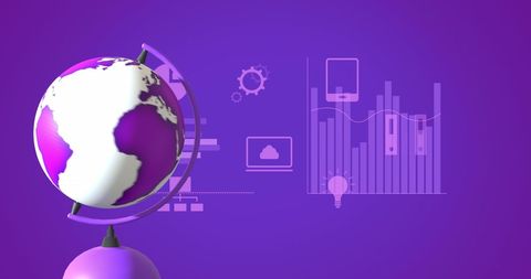 Purple globes and digital data concept