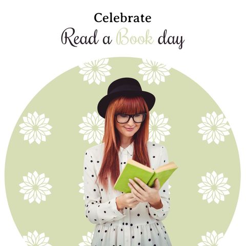 young woman enjoying read a book day with green book - Download Free Stock Templates Pikwizard.com