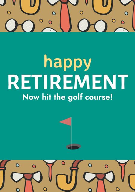Ideal for celebrating someone's retirement, this card features a joyful message that encourages the retiree to enjoy their leisure time on the golf course. The bright colors and playful illustrations make it perfect for sharing festive vibes. Use it to convey warm retirement wishes in personal, corporate, or handmade cards.