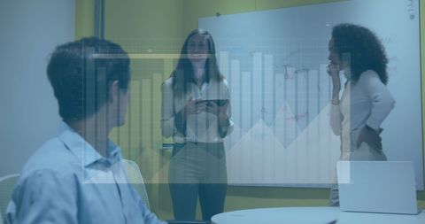 Collaborative Team Discussing Business Trends with Data Overlay - Download Free Stock Images Pikwizard.com