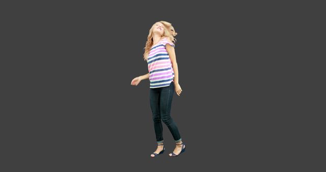 Joyful Young Woman Dancing on Grey Seamless Background - Download Free Stock Images Pikwizard.com