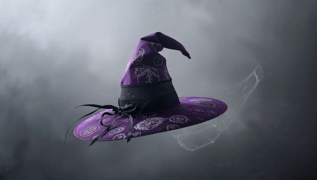 Floating Purple Wizard Hat in Mystical Haze