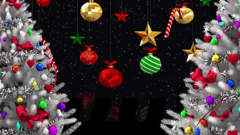Colorful Christmas Decorations and Falling Snow Animated Background