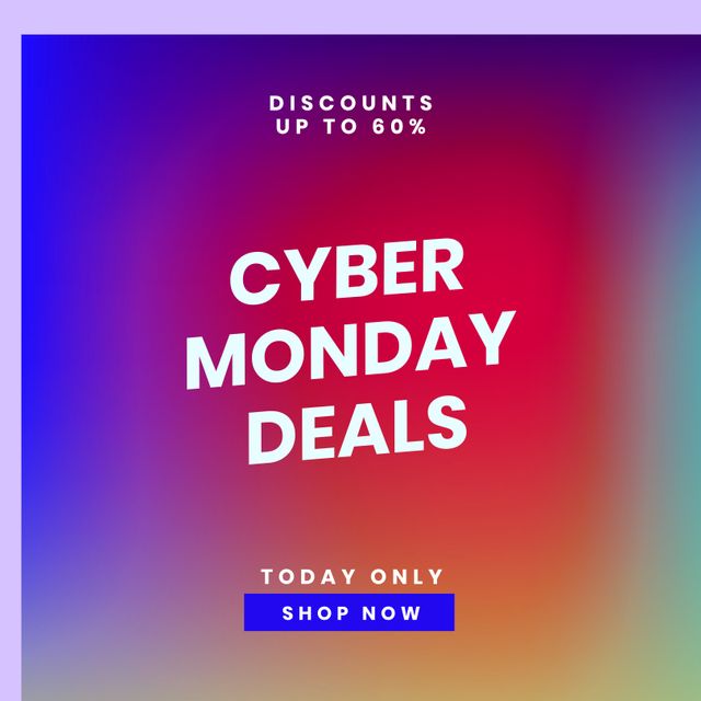 Square picture of cyber monday discounts up to 60 percent text over colorful background - Download Free Stock Videos Pikwizard.com