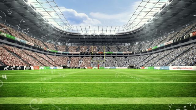 Depicts a lively football stadium filled with a vibrant crowd. Perfect for illustrating sports events, football celebrations, patriotic and competitive themes. Ideal for use in sport-related content, advertising, and festive promotions.