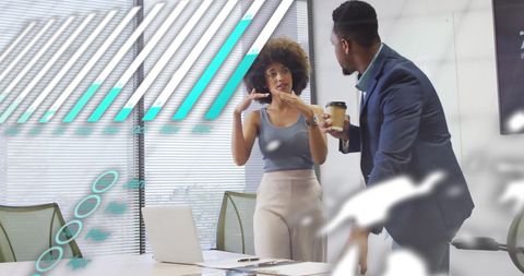 Diverse Colleagues Discussing Work with Digital Data Overlays
