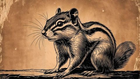 Vintage-style chipmunk illustration with detailed cross-hatching