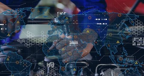 Hands adjusting precision control with global hud for industrial iot and engineering