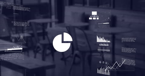 Business Analytics Animation Over Cafe Setting