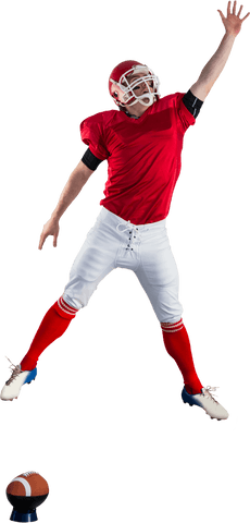 American football player reaching for ball in action pose transparent