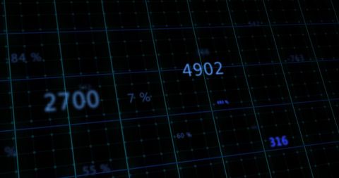 Digital financial data analysis on black background