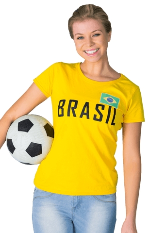 Happy Brazilian Soccer Fan Holding Football Transparent Background