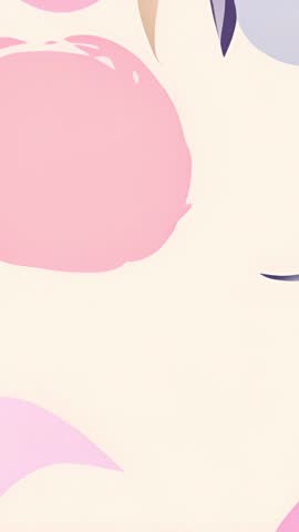 Looping Vertical Abstract Pink Brushstrokes Shifting Thin Black Contours on Cream Canvas