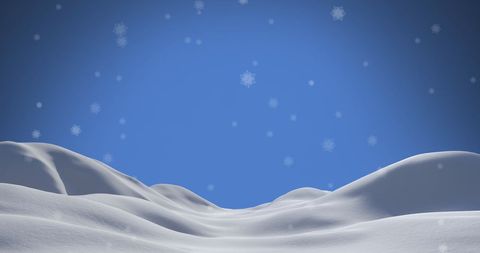 Tranquil Snowy Landscape with Falling Flakes Against Blue Sky