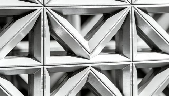 Modular Metal Lattice Panel Revealing Chevron and Diamond Geometry with Beveled Frames