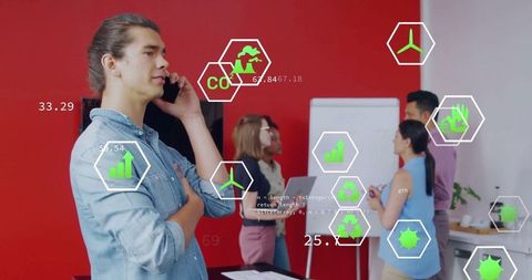 Business Meeting with Eco-Friendly Ideas in Office Environment