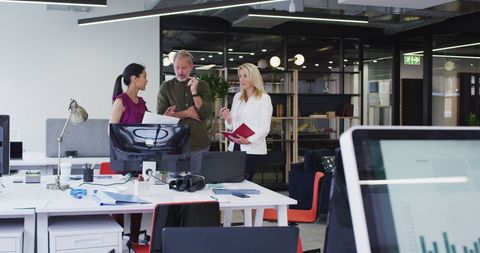 Business Colleagues Discussing Work in Modern Office Environment