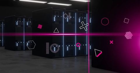 Modern data center with digital elements overlay