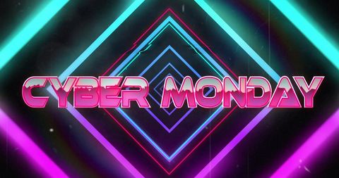 Cyber Monday Text with Neon Geometric Background - Download Free Stock Images Pikwizard.com