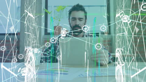 Businessman Analyzing Digital Network in Modern Office