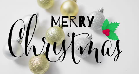 Merry Christmas Text with Festive Decorations Background