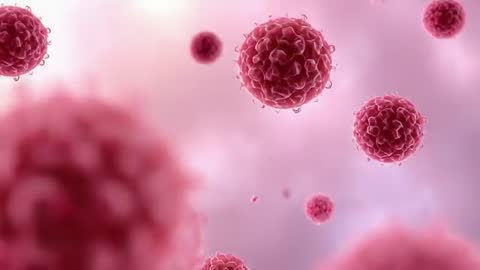 Microscopic View of Viral Particles Floating in Pink Environment