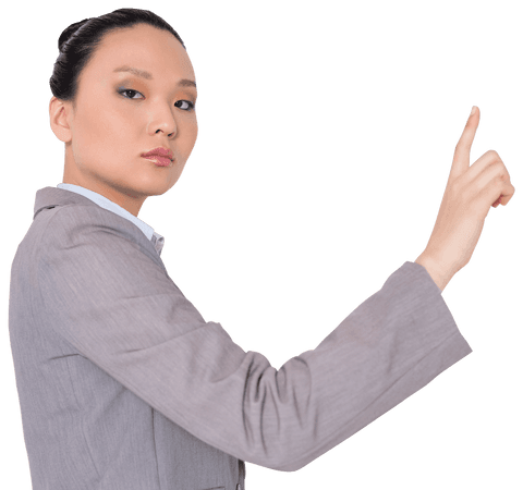 asian businesswoman touching virtual screen with transparent background - Download Free Stock Videos Pikwizard.com