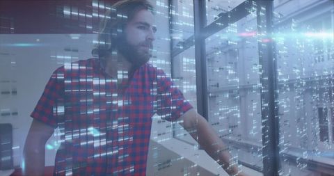 Caucasian Businessman Observing Through Technology Interface