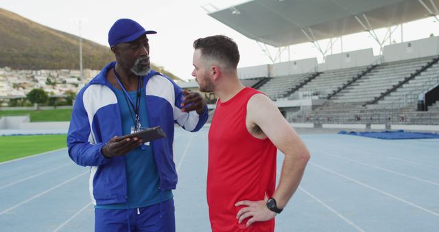 Coach Giving Instructions to Athlete on Track Field - Download Free Stock Images Pikwizard.com