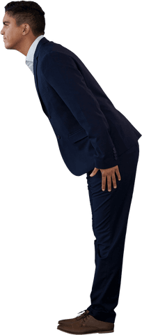 Transparent Side View Young Businessman in Suit Leaning