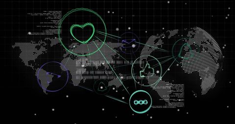 Digital Network World Map with Social Media Icons - Download Free Stock Images Pikwizard.com