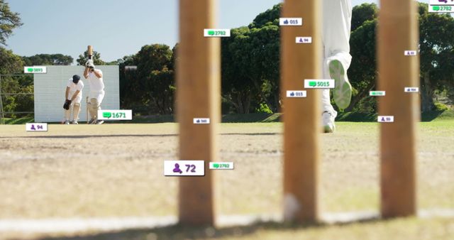 Digital Data Analytics Overlaying Cricket Game on Field - Download Free Stock Images Pikwizard.com