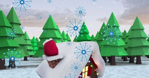 Whimsical Winter Wonderland with Digital Blue Snowflakes