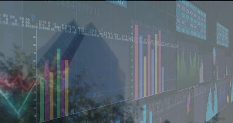 Futuristic Data Analysis on Reflective Glass Panels Outdoors