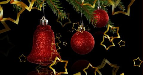 Holiday Cheer: Vibrant Red Christmas Baubles with Golden Stars - Download Free Stock Images Pikwizard.com